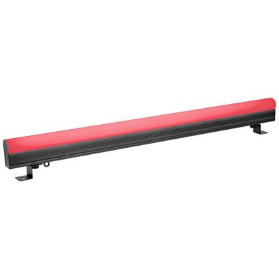 Ein langer LED-Lichtbalken mit rotem Gehäuse und schwarzem Fuß, montierbar auf verschiedenen Oberflächen.