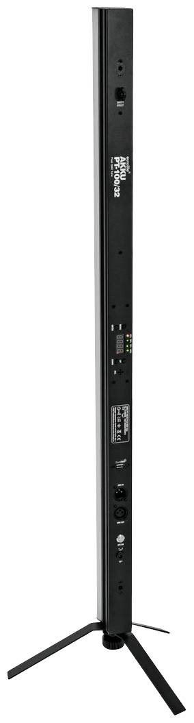 Langes, schwarzes Gerät mit Tasten und Anschlüssen, auf einem dreibeinigen Ständer. Technische Ausstattung wie Scheinwerfer oder Beleuchtungssystem.