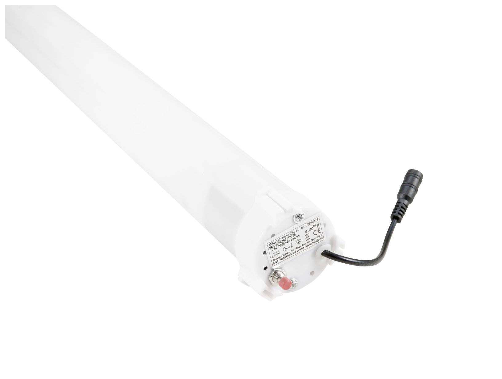 Eine LED-Röhre mit Anschlusskabel, geeignet für industrielle Beleuchtung, in Nahaufnahme gezeigt.