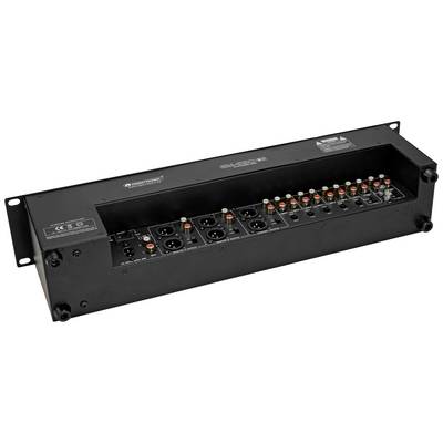 Ein Audio-Patch-Panel mit mehreren XLR- und Klinkenbuchsen, geeignet für die Verbindung und Verwaltung von Audiogeräten in einem Studio.