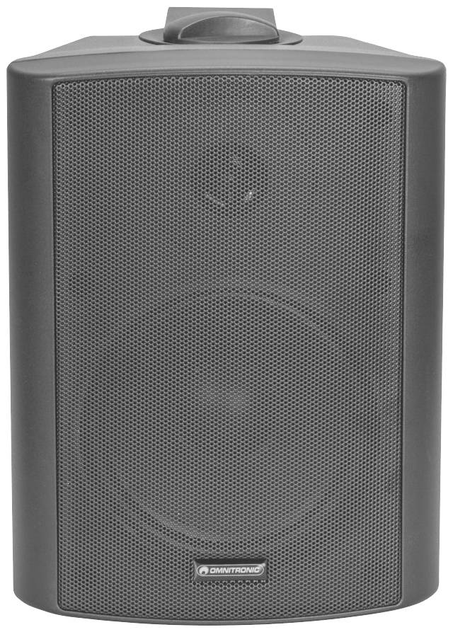 Ein schwarzer Lautsprecher mit Metallgitter und Markenlogo an der Vorderseite.