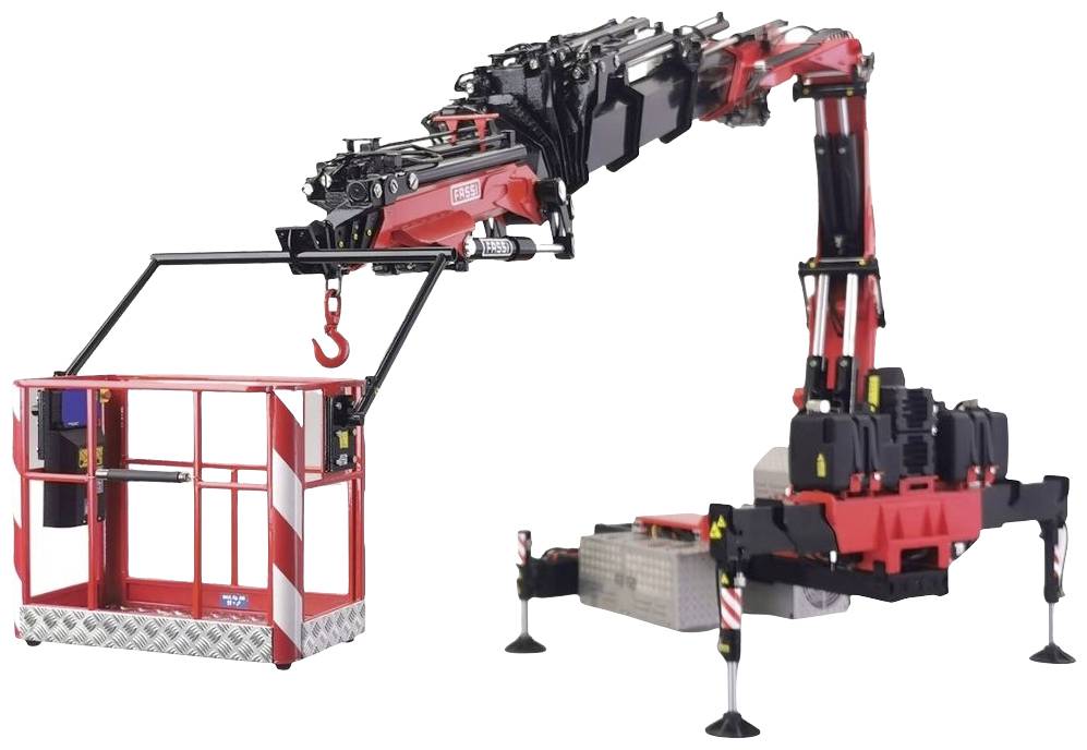 Roter mobiler Kran mit ausfahrbarem Arm und Arbeitsplattform, bereit zur Nutzung auf Baustellen oder im Industriebereich.