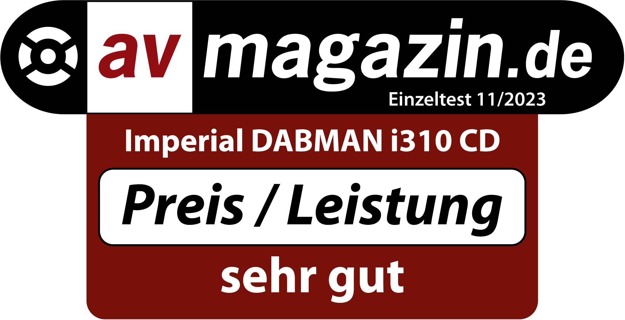 'Imperial DABMAN i310 CD' im Einzeltest von av-magazin.de, Ausgabe 11/2023, bewertet mit 'Preis/Leistung: sehr gut'.
