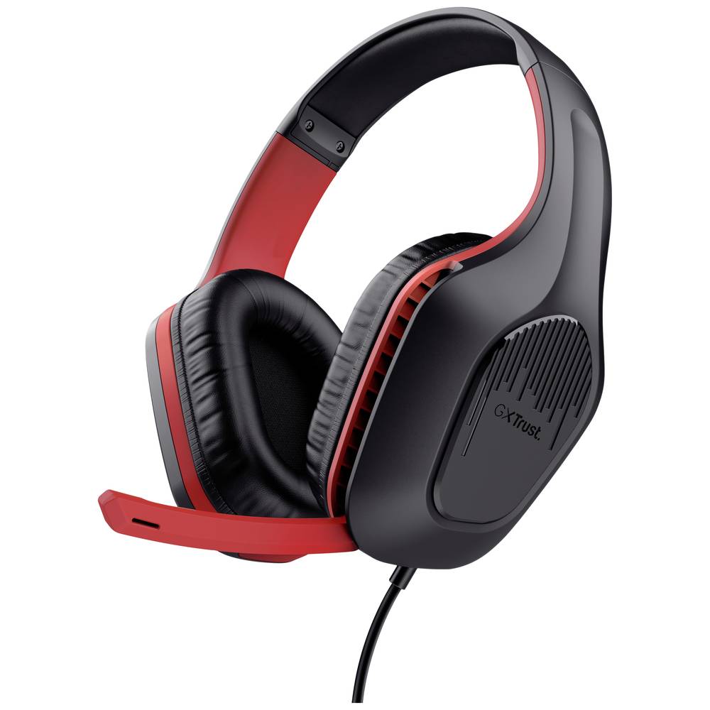 Trust GXT 415S Zirox Over Ear headset Gamen Kabel Stereo Zwart, Rood Volumeregeling, Microfoon uitschakelbaar (mute)