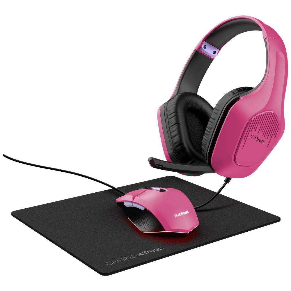 Trust GXT 790P 3-in-1 Gaming-muis & headset-set USB Optisch Pink Verlicht