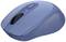 Kabellose blaue Computermaus mit Scrollrad und ergonomischem Design, geeignet für bequemen Einsatz am Computer.