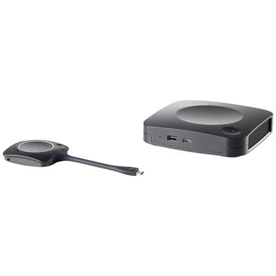 Ein drahtloses Präsentationssystem mit einem USB-Dongle und einer Basisstation, das nahtloses Teilen von Bildschirminhalten ermöglicht.