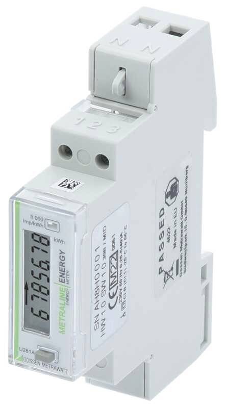 Weißes digitales kWh-Messgerät der Marke METRLINKE mit LCD-Anzeige, zeigt den Verbrauch von 678567,8 kWh. Geeignet für Energiemessung.