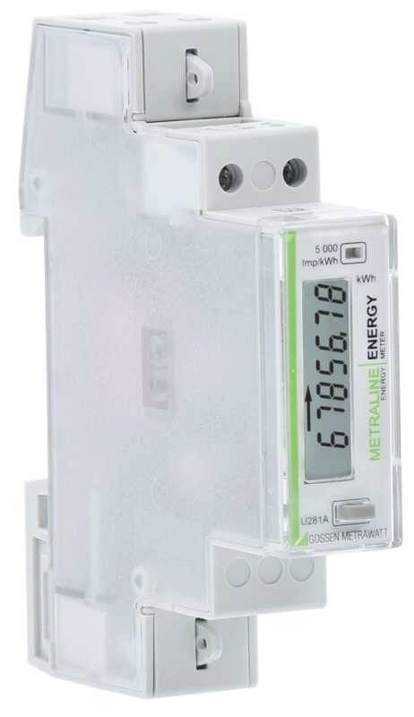 Ein digitaler Energiezähler mit einem Display, das die aktuelle Kilowattstundenzahl (67056,78 kWh) anzeigt. Das Gerät ist in einem transparenten Gehäuse eingebaut.