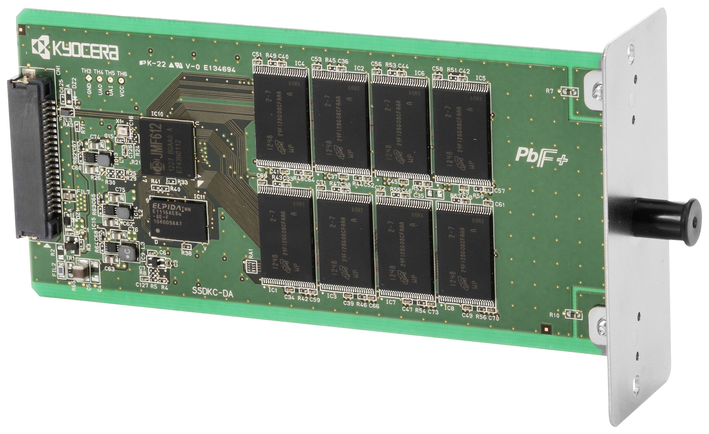 Grüne elektronische Leiterplatte mit Chip-Modulen und Anschlüssen, gekennzeichnet mit 'KYOCERA' und 'PbF'.