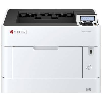 Ein weißer Drucker der Marke Kyocera, Modell ECOSYS P2040dn, mit Bedienfeld und USB-Anschluss auf der Vorderseite.