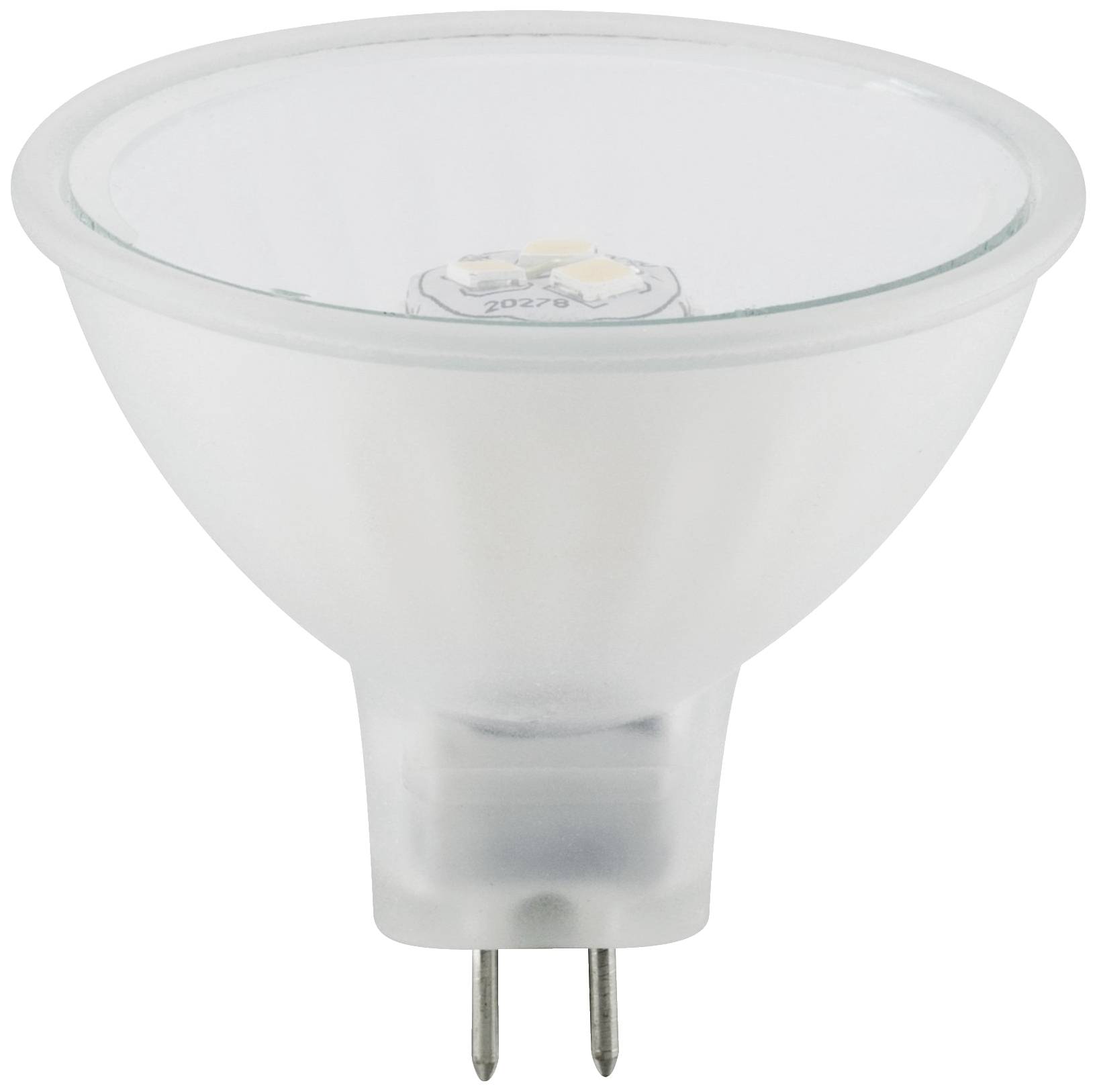 Ein LED-Spotstrahler mit GU5.3-Sockel und mattem Glas. Hauptsächlich zur Beleuchtung in Wohnräumen verwendet.