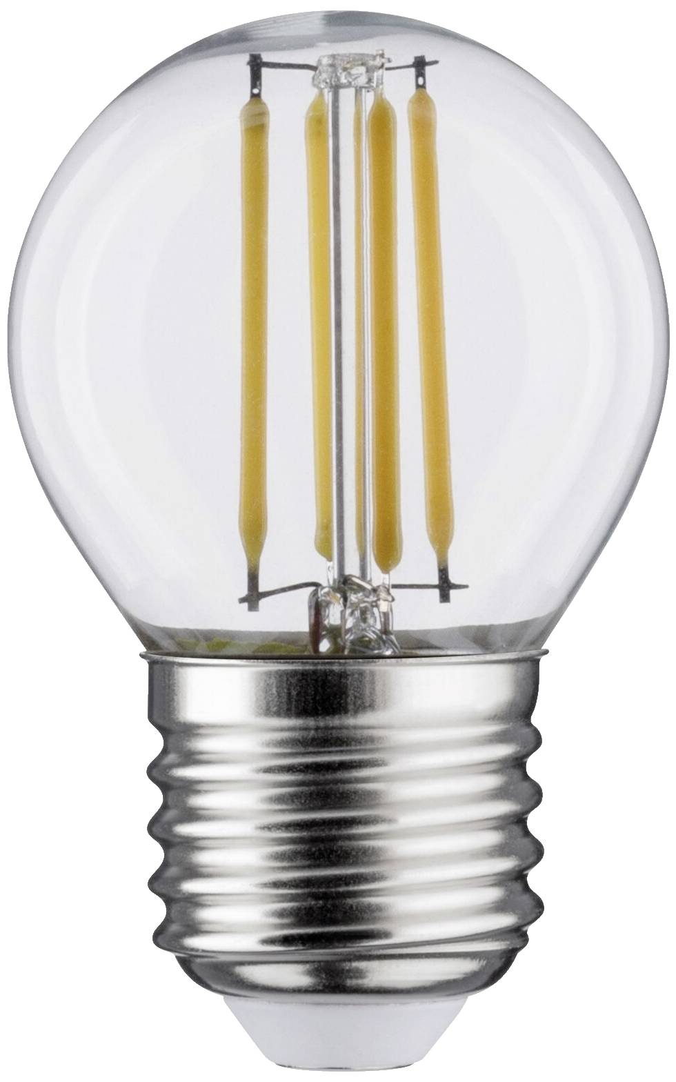 LED-Glühbirne mit sichtbaren Filamenten und silbernem Sockel, geeignet für energiesparende Beleuchtung.