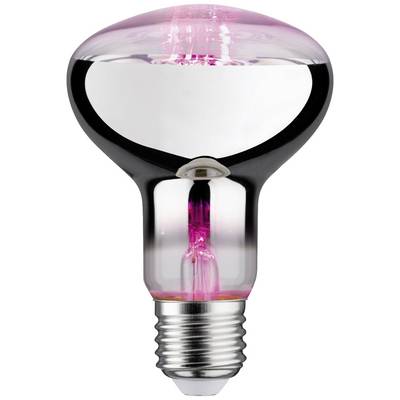 Eine Reflektor-Glühbirne mit pinkem Lichtschein und Standard-Schraubgewinde.
