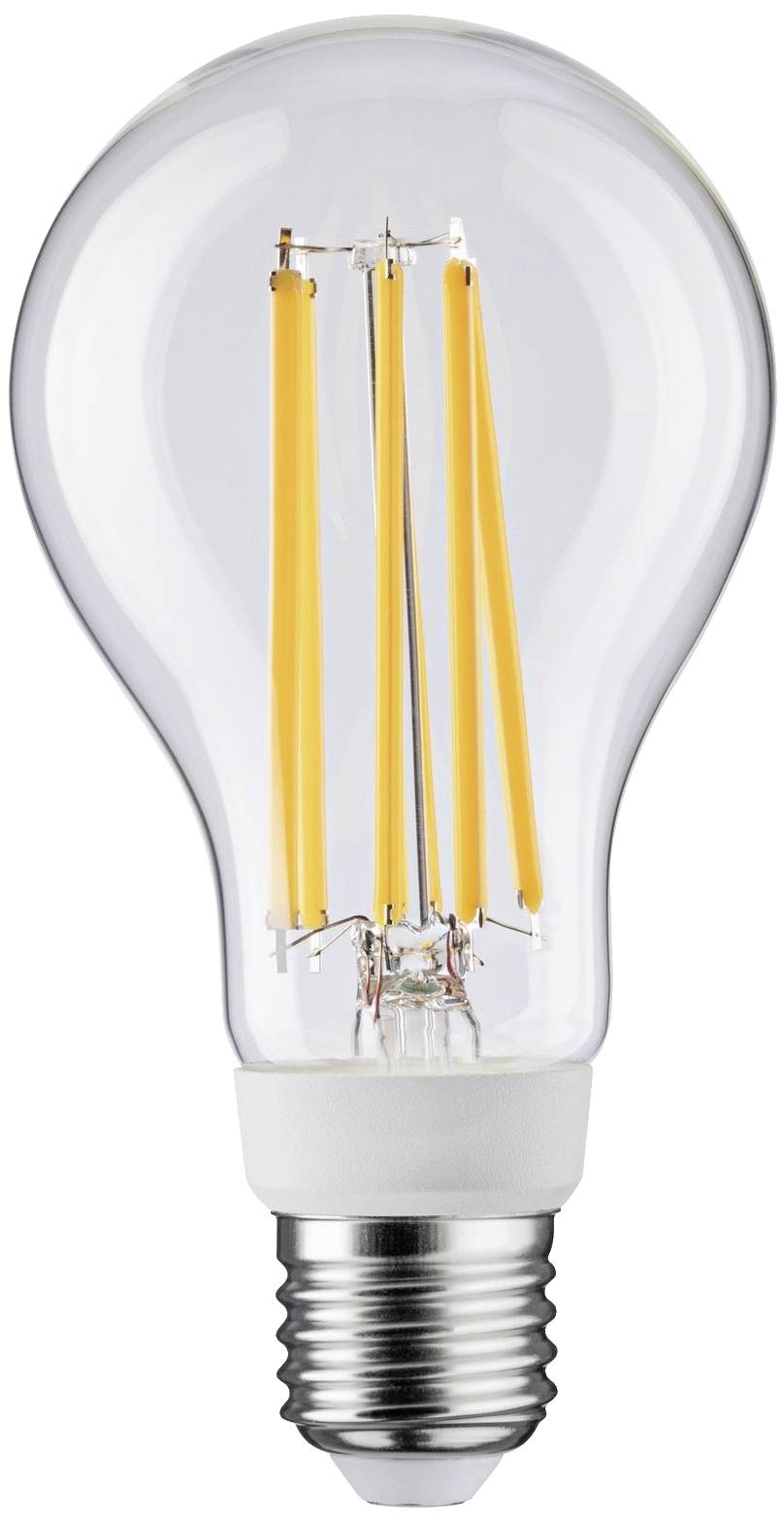Eine moderne LED-Glühbirne mit sichtbaren Fäden und einem E27-Sockel, geeignet für energiesparende Anwendungen.