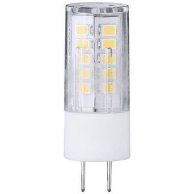 Eine LED-Birne mit G9-Sockel zeigt zahlreiche leuchtende Dioden, die warmweißes Licht abgeben. Ideal für energieeffiziente Beleuchtung.