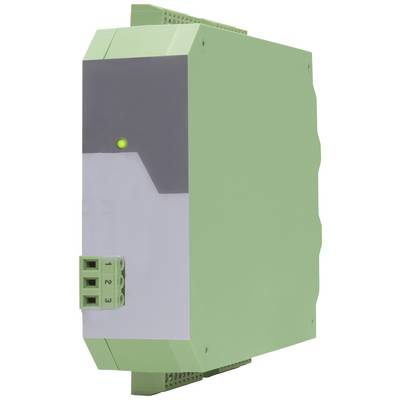 Ein grünes elektronisches Gerät mit einer LED-Anzeige und drei Anschlussklemmen, verwendet in industriellen Anwendungen.