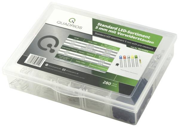 Quadrios LED-Sortiment Rot, Grün, Gelb, Blau, Kaltweiß, Warmweiß Rund 5 mm 9000 mcd 35 ° 20 mA 3.0 V