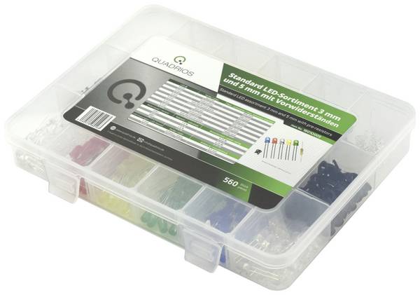 Quadrios LED-Sortiment Rot, Grün, Gelb, Blau, Kaltweiß, Warmweiß Rund 3 mm, 5 mm 20 mA 2.0 V