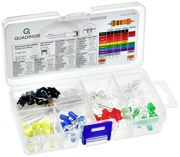Quadrios LED-Sortiment Rot, Grün, Gelb, Blau, Kaltweiß, Warmweiß 5 mm 20 mA, 30 mA 2 V, 3 V