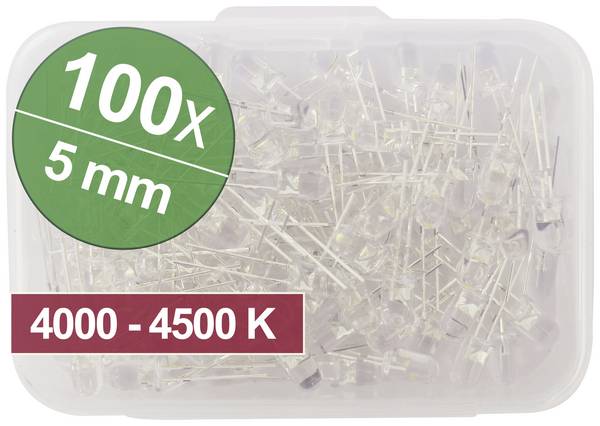 Quadrios LED-Sortiment Naturweiß Rund 5 mm 10000 mcd 30 ° 20 mA 3.0 V