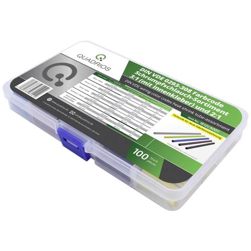 Quadrios 1812CA007 Schrumpfschlauchsortiment Schwarz, Braun, Grau, Blau, Grün-Gelb Schrumpfrate:3:1, 2:1 100 Teile