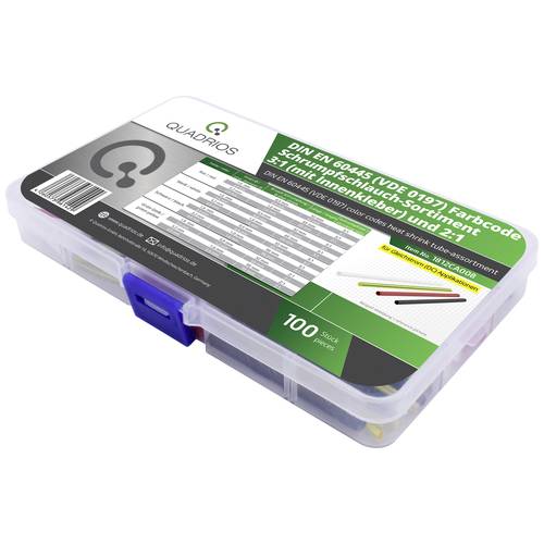 Quadrios 1812CA008 Schrumpfschlauchsortiment Schwarz, Rot, Weiß, Grün-Gelb Schrumpfrate:3:1, 2:1 100 Teile