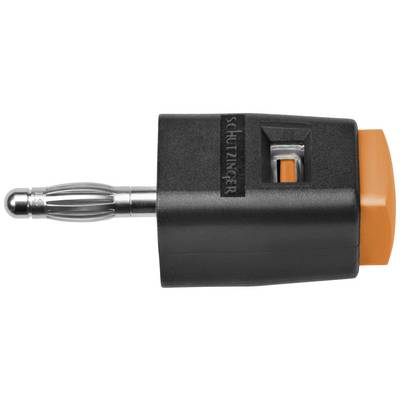 'Schutzinger' Prüfstecker in Schwarz mit orangem Knopf. Geeignet für elektrische Tests mit hoher Sicherheit und Zuverlässigkeit.
