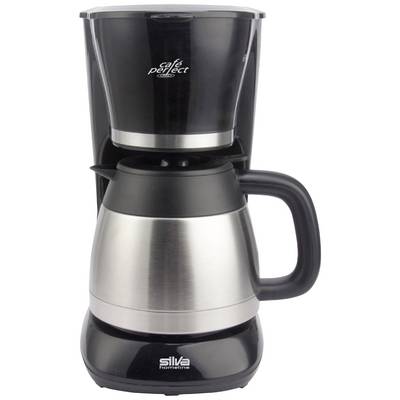 Kaffeemaschine in Schwarz mit silberner Thermoskanne. Markenname 'silva' auf der Vorderseite. Geeignet für Heißgetränke-Zubereitung.