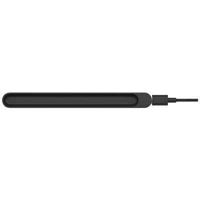 Schwarzes, rechteckiges Ladegerät mit Kabel.
