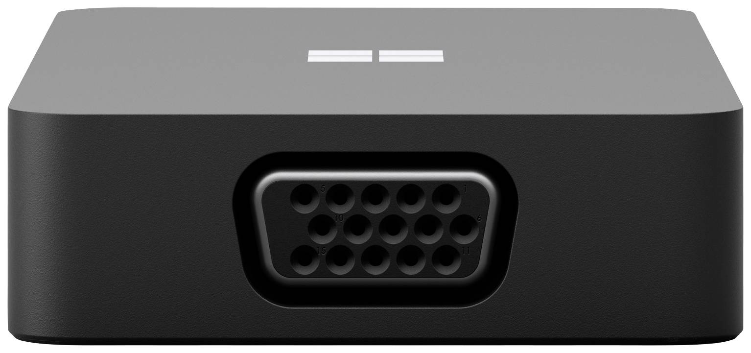 Ein schwarzer Adapter mit VGA-Anschluss auf der Vorderseite.