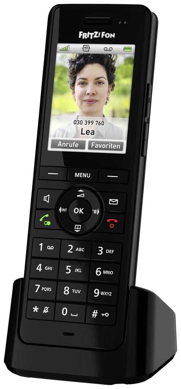 FRITZ! DECT-Mobilteil FRITZ!Fon X6 Headsetanschluss, Anrufbeantworter, Babyphone, Freisprechen, Integrierter Webserver, Wettervorhersage IPS-Technologie Schwarz