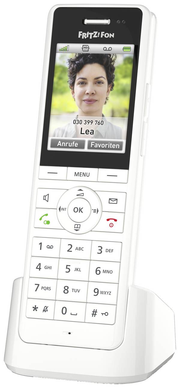 FRITZ! DECT-Mobilteil FRITZ!Fon X6 Headsetanschluss, Anrufbeantworter, Babyphone, Freisprechen, Integrierter Webserver, Wettervorhersage IPS-Technologie Weiß