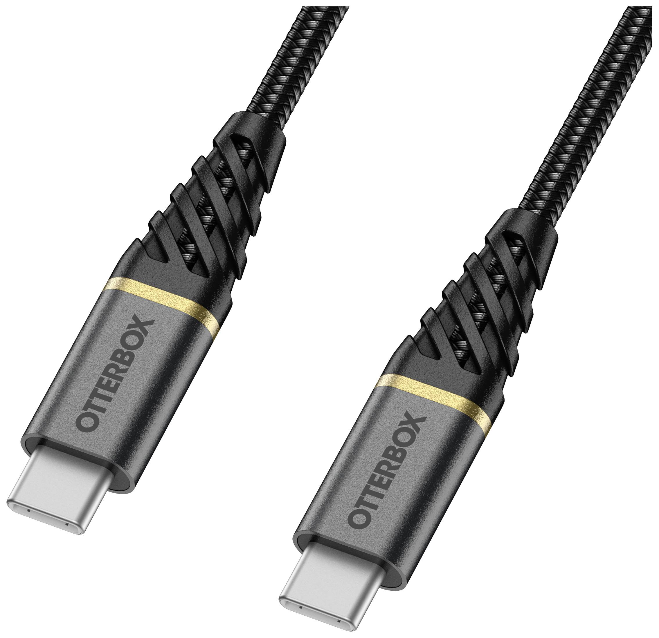 Zwei robuste OtterBox USB-C-Kabel, schwarz mit goldenen Akzenten, geeignet für schnelle Datenübertragung und Aufladung.