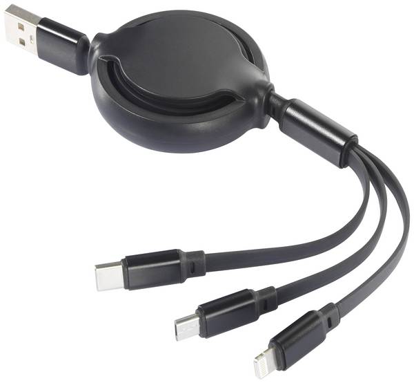 Renkforce USB-Ladekabel  USB 2.0 USB-A Stecker 1.00 m Chrom-Schwarz Flexibel RF-5800360