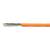 Ein orangefarbenes Kabel mit einem freiliegenden, spiralförmigen Metallmantel am Ende, das möglicherweise auf elektrische Anwendungen hinweist.