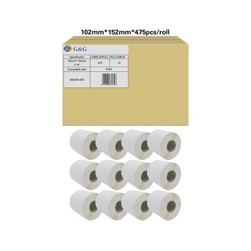 Thumbnail - G&G Etiketten Rolle 102 x 152 mm Papier Weiß 12 Rollen Permanent haftend RL-P-S2011-102*152*475-BK/WT Universal-Etikette...