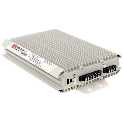 Rechteckiges, geripptes Elektronikgerät mit mehreren Anschlussklemmen und Etikett mit technischen Spezifikationen auf der Oberseite.