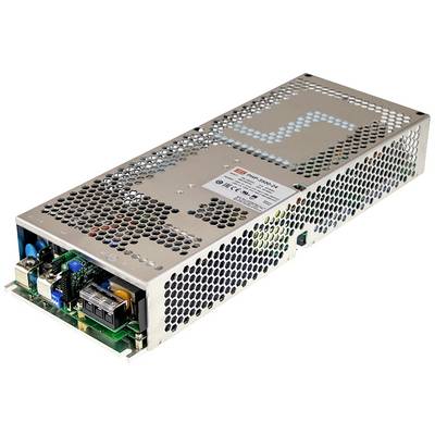 Netzteil in einem Metallgehäuse mit Lüftungsschlitzen und sichtbaren elektronischen Komponenten auf einer Platine.