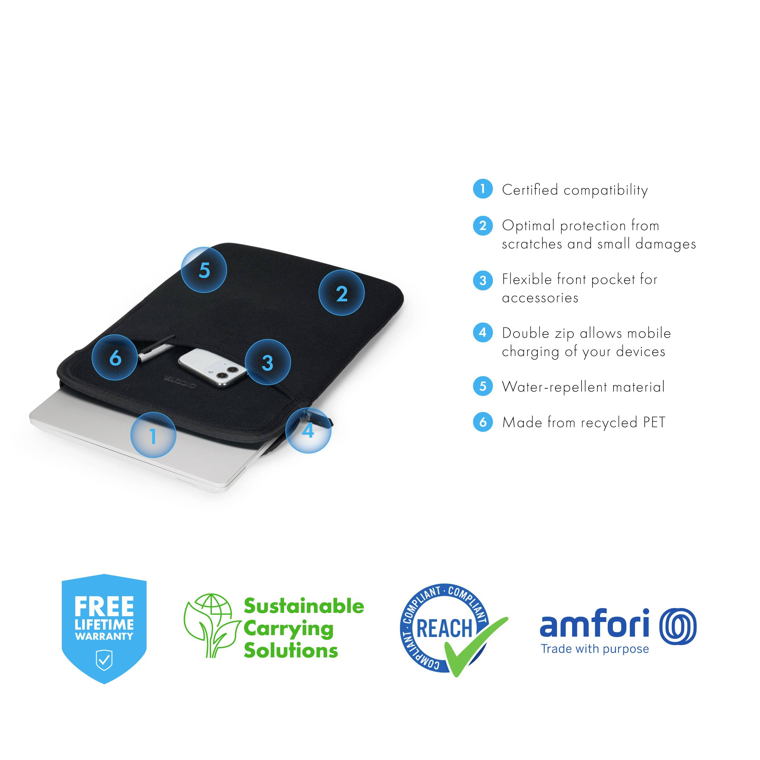 Dicota Notebook Hülle Sleeve Eco SLIM M Passend für maximal: 34,3 cm (13,5") Schwarz-12