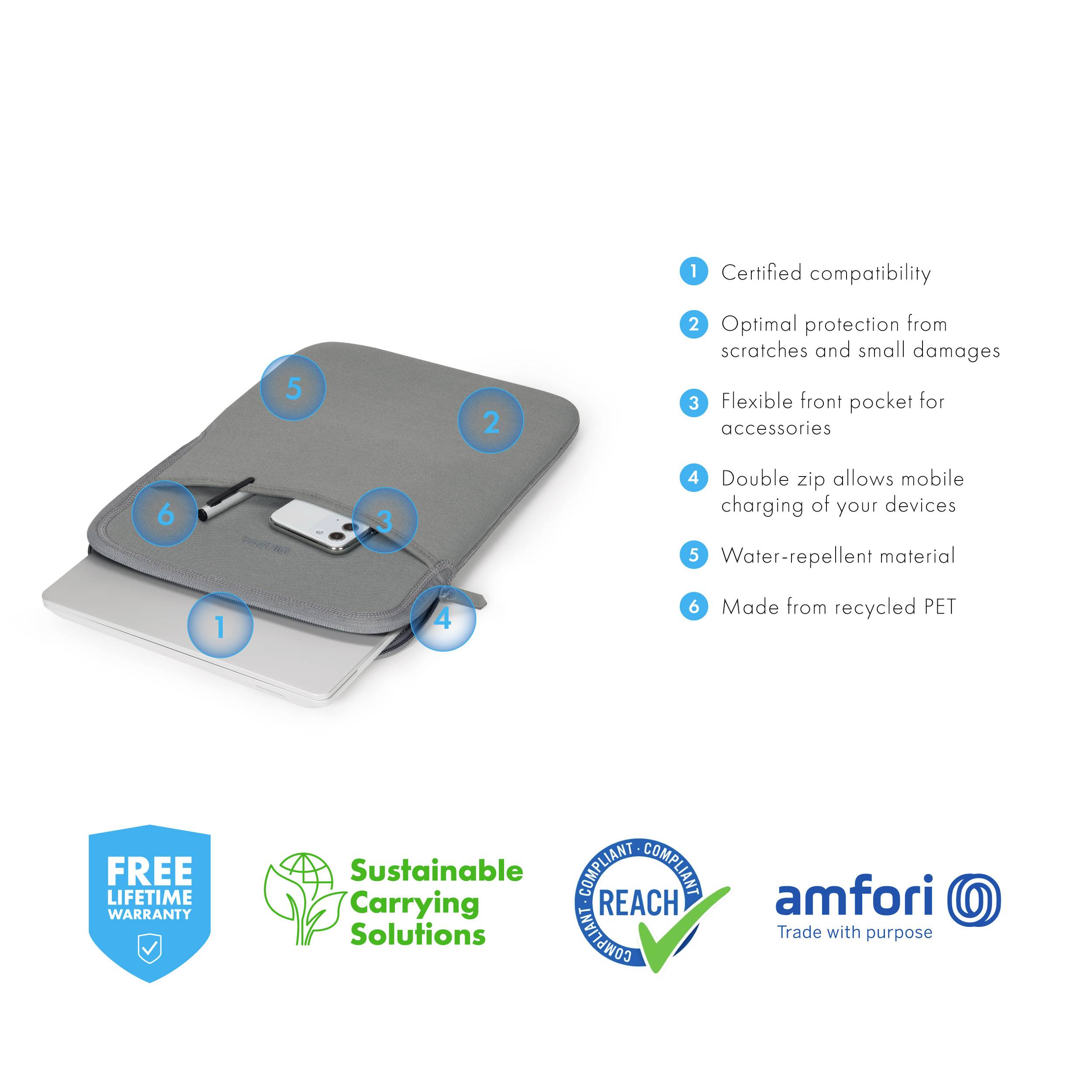 Dicota Notebook Hülle Sleeve Eco SLIM M Passend für maximal: 34,3 cm (13,5") Grau-12