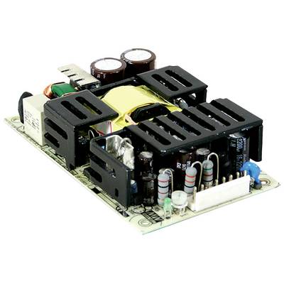 Elektronische Platine mit verschiedenen Komponenten wie Kondensatoren, Widerständen und Kühlkörpern, die Teil eines Stromversorgungssystems sein könnten.