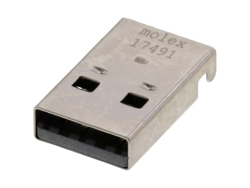 MOLEX 480372200 450 pcs Universal Serial Bus (USB) Shielded I/O Plug, Type A, Right-Angle, Surf