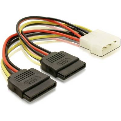 SATA-Netzkabeladapter mit zwei schwarzen Anschlüssen und einem weißen, für den Anschluss von Festplatten an ein Netzteil.