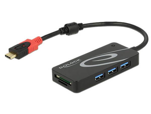 Delock 62900 USB-Hub 3 Port USB-A, SD, microSD USB 3.1 Gen1 5 GBit/s mit USB-C® Stecker Schwarz 62900