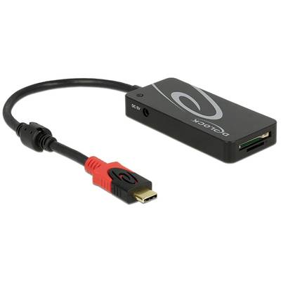 Schwarzer externer Kartenleser mit USB-Kabel und Kartenschlitz, geeignet für verschiedene Speicherkartenformate.