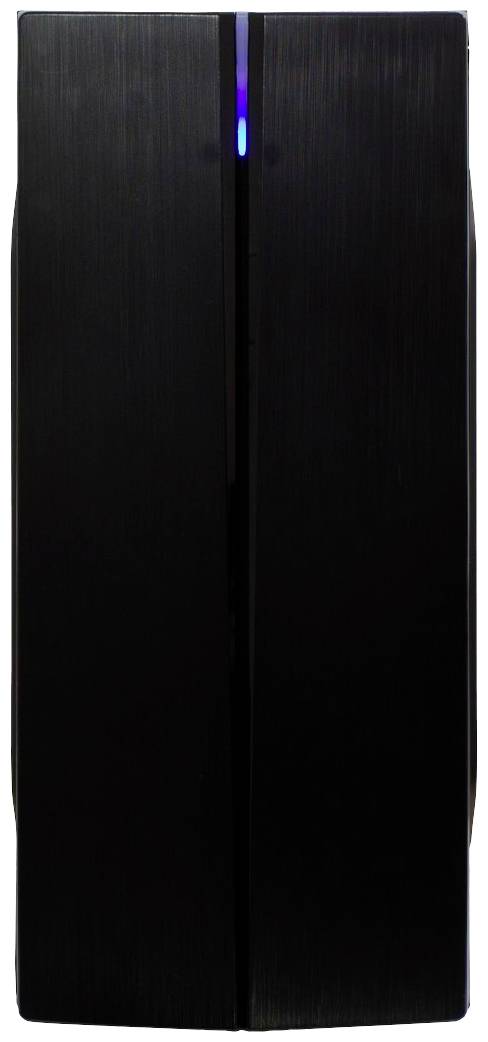 Ein schwarzes elektronisches Gerät mit vertikalem blauen Lichtstreifen in der Mitte.