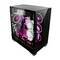 Ein moderner Computer mit transparentem Gehäuse zeigt bunte RGB-Leuchten und mehrere Lüfter. Ideal für Gaming oder High-Performance-Aufgaben.