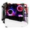 Ein Gaming-PC mit auffälliger Wasserkühlung. Er zeigt leuchtende Lichter und durchsichtige Röhren im Inneren.