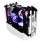 Ein stilvoller Gaming-PC mit transparentem Gehäuse, bunter RGB-Beleuchtung und sichtbarer Grafikkarte.